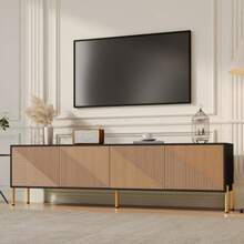 Modern TV Stand, TV Cabinet, TV Panel, Low TV Unit. Unique Color Block Design. 179 X 35 X 53.5 Cm (Length X Width X Height). - Black + Wood Tone - View 5