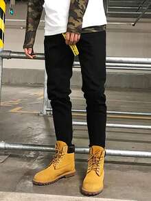 Black Skinny Jeans, Stretchy Slim Fit Ankle Pants, All-Match Simple Design, Versatile Casual Street Style, Suitable For All Seasons - Black - View 1