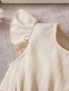 2pcs Baby Girl Princess Style Dress Set With Bowknot Ruffle Sleeve And Waist Design, Spring/Summer - Multicolor - View 4