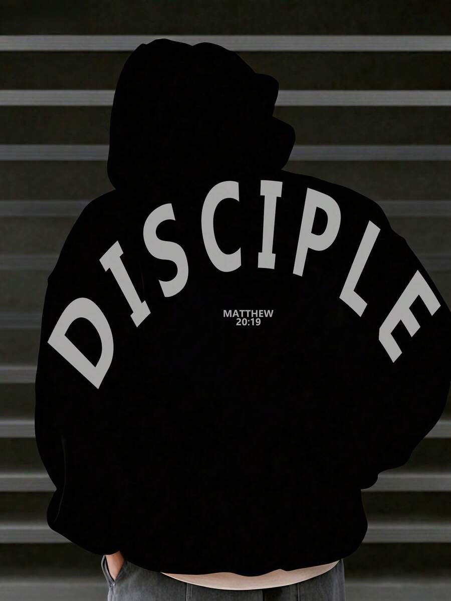 Men's Hoodie | Letter Print Disciple Matthew 20:19 Faith-Inspired Style Cotton Material Comfort & Breathability Casual & Sporty Outfits--Going Out Tops For Men, Men Gifts. - 黑色 - 查看 1