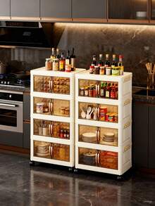 40/50/60cm Wide Foldable Storage Cabinet, 3-5 Tier Double Door Plastic Storage Organizer With Wheels, Toy, Snack, Clothes Storage Rack For Living Room, Home Dust-Proof Shelf, Kitchen Storage Rack, Containers, Oil Bottle, Spice Rack, Refrigerator Organizer, Kitchen Accessories, Draining Rack, Kitchen Cabinet, Home Supplies, Food Container - 彩色 - 查看 5