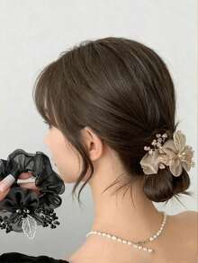 2pcs Women's Sweet Hair Accessories: Starry Headband, Organza Big Scrunchie, Fashion Hair Clips, Flower Hair Decor, Gift, Travel, Women's Gift, Hair Accessories, Christmas Stocking Stuffers - 1 件香檳 - 查看 5