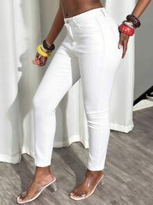 Women's Pocketed Skinny Fit Casual Jeans Spring White - White - View 5
