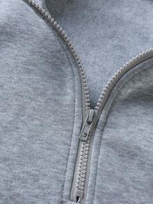 1pc Men's Loose Fit Half-Zip Collar Lightweight Solid Color Long Sleeve Sweatshirt, New Style - Light Grey - View 4