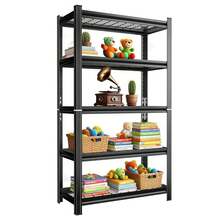 5-Layer Metal Storage Rack, Adjustable Height Storage Rack, 2000 Pound Load, Suitable For Garages, Kitchens, Supermarkets, Storage Rooms, And Gyms. Black, Requires Assembly - Black - View 3