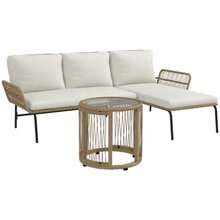 Rattan Garden Furniture Set Including A Sun Lounger, A Coffee Table, A Two-Seater Sofa And Cream-Colored Seat Cushions For Terrace And Balcony. - 白色 - 查看 8