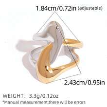 Uself 3pcs/1pc Stainless Steel Asymmetrical Curved Geometric Open Adjustable Rings, Anti-Oxidation, Unisex Jewelry Gift, Women Jewelry, Women Rings - Multicolor - View 6
