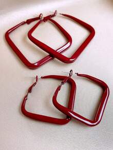 1 Cặp Hoa tai vòng tròn màu hạt dẻ thời trang, Hoa tai thời trang cao cấp cho trang phục thường ngày thanh lịch, giản dị, mùa thu/đông - Màu Đỏ Sâu - Xem 10