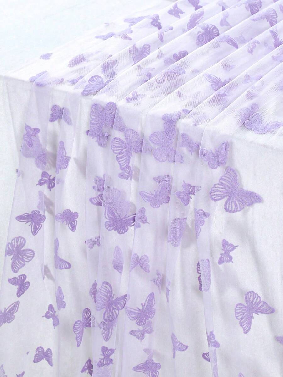 1Pc Purple Butterfly Table Runner,Gauze Gauze Polyester Double-Sided Table Cover,75*180cm Tablecloth,DIY Crafts,Butterfly Party Supplies,Gender Reveal Party Decor,Wedding Decor,1st Birthday Decorations,Baby Shower Supplies,Baby Party Supplies,Holiday Party Supplies,Table Decoration,Tabletop Decor
