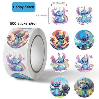 500pcs/Roll Disney Stitch Stickers, Cute Cartoon Stitch Sticker Roll - Decorative Cartoon Tape, Waterproof Stickers For DIY Decoration, Soft Color Tone, Suitable For Crafts, Gift Packaging, Phone And Mug Decoration, Birthday Themes And DIY Projects, Fun For Notebooks, Phones, Handbags, Laptops, Refrigerators, Bicycles, Lovely Gifts