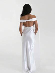 2026 New Arrival Women's European American Luxury Mermaid Satin Long Dress - Elegant Off-Shoulder Evening Gown - 白色 - 查看 2