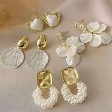 Pendientes con borlas, flores de concha falsa, diseño único, elegante, nueva moda con vibra de lujo, pendientes versátiles para mujeres - Blanco - Ver 2