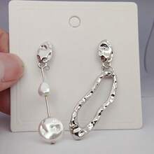 Long, Irregular Earrings; Unique, Simple, And Elegant Stud Earrings; Versatile Asymmetrical Earrings. Suitable For Holidays, Parties, And Vacations. - Bạc - Xem 3