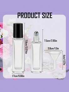 1/4pcs 10ml Square Glass Roll-On Bottle, Transparent Glass Body With Black PP Cap, Minimalist & Elegant Design, Bottle Diameter 18mm, Height 66mm Without Cap, 77mm With Cap, Includes Steel Ball Roll-On Head - Black/Steel Ball - View 7