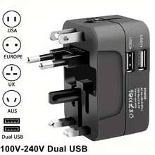 Adaptador de corriente con puertos de carga USB duales, enchufes y tomas de viaje universales, adaptador de corriente EU-US - Doble USB - Ver 1