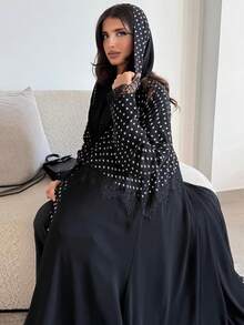 Thời trang kín đáo kiểu Trung Đông, khăn trùm đầu phối ren chấm bi. - màu đen - Xem 2