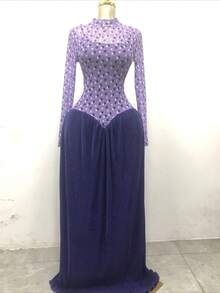 Elegant And Sexy Tight-Top Wide-Bottom Dress For Women, A Violet-Colored Romantic Floral Corset Dress - 紫羅蘭色 - 查看 4