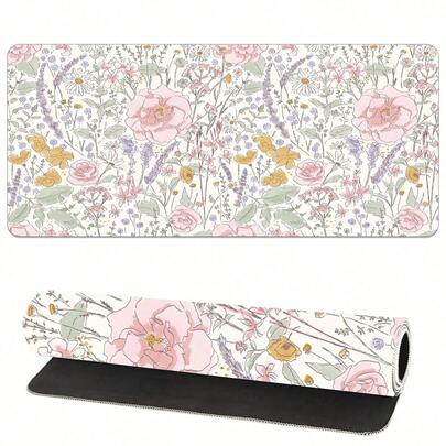 One Cute Floral Pattern Desk Mat, A Pink Flower And Plant Mouse Pad.- Large Size Keyboard Mat And Mouse Pad, Can Be Used As A Desk Protector, Study Mat, Or Keyboard Mat. Multiple Sizes Available, 15.7*35.4 Inches (40*90 Cm). An Ideal Birthday And Holiday Gift – This Computer Keyboard Mat And Laptop Pad Is Suitable For Gamers
