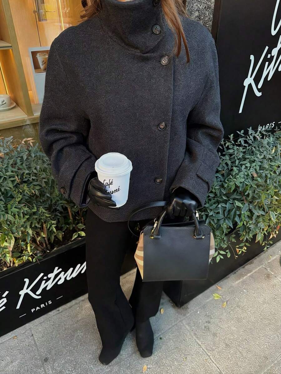 DEEKA Autumn/Winter New Women's Fashion Minimalist Versatile Stand Collar Jacket - Dark Grey - View 1