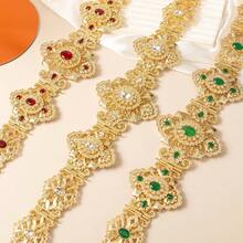 1pc Middle Eastern Style Long Dress Waist Belt, Square Hollow Carved Gold-Plated Adjustable Length, Arabic Bride Wedding Kaftan Waistband - One Size - View 7