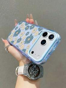 【春日气息】浅蓝色底色搭配蓝黄碎花图案的手机壳，兼容 16、15、14、13、12 Pro Max、11，可爱韩版防震透明边框全包防摔手机壳，艺术治愈风，女生礼物，兼容 17/17 Pro/17 Pro Max/17 Air，情人节礼物，兼容 17 Pro Max、 13、 15、 16手机壳 - 藍色 - 查看 3