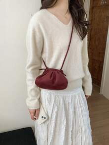 Elegant French Suede Ruched Cloud Crossbody Bag, Unique Dumpling Shaped Purse For Women - Multicolor - View 5