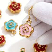 1个5/8/10毫米不锈钢吊坠，金色珐琅玫瑰花，用于珠宝制作DIY耳环、项链、手链，批发 - 彩色 - 查看 3