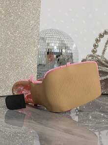 Fashionable Women's Strappy High Heel Sandals With Crystal Embellished Heels - Pink - View 8