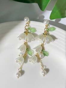 1 Pair Faux Pearl Lily Of The Valley Tassel Dangle Earrings For Women - Multicolor - View 2