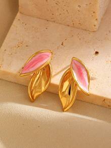 一对不锈钢珐琅叶子造型耳环，简约休闲优雅百搭，高端礼品之选，适合女性日常、派对、活动佩戴。 - 彩色 - 查看 5