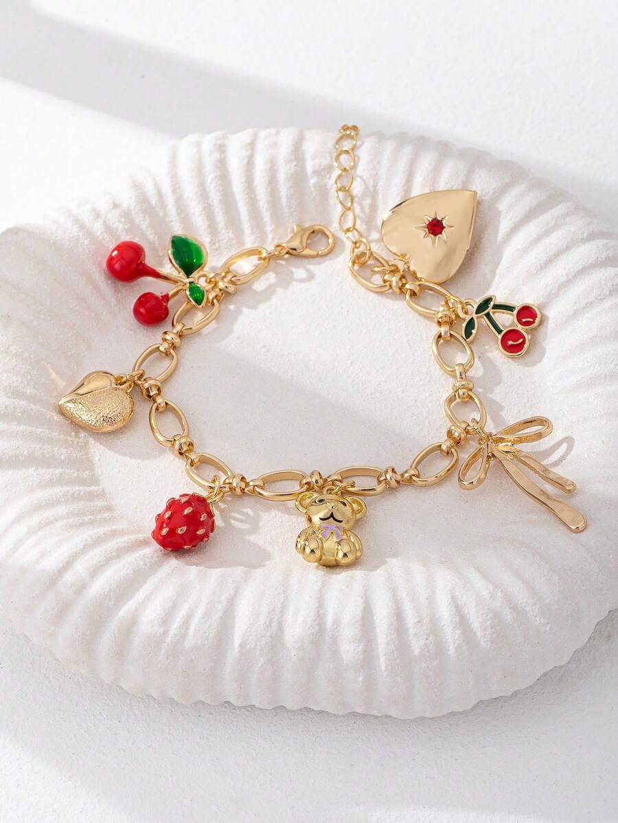 1 Pc Cherry Chilli Charm Bracelet For Women Enameled Cherries Bracelets Summer Jewelry - Multicolor - View 1