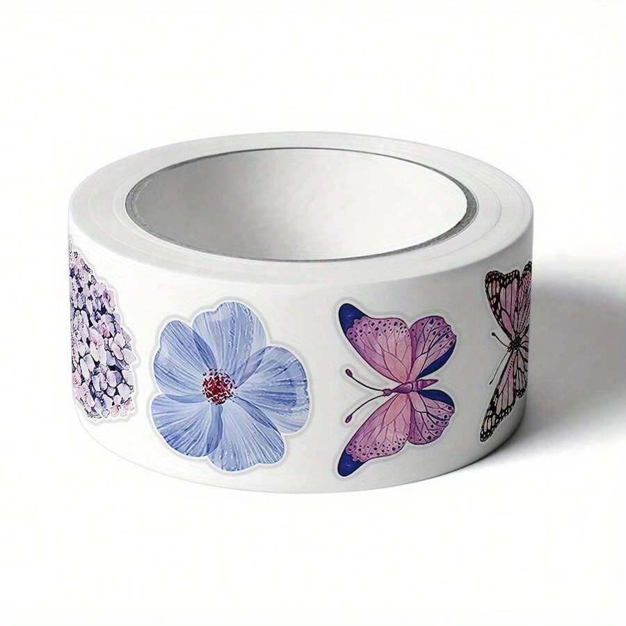 500pcs/Roll 1" Butterfly & Flower Shaped Stickers - Aesthetic Self-Adhesive Decals For Phone Case, Laptop, DIY Painting & Gift Box Sealing, Romantic Baking Labels - 500pcs - View 1