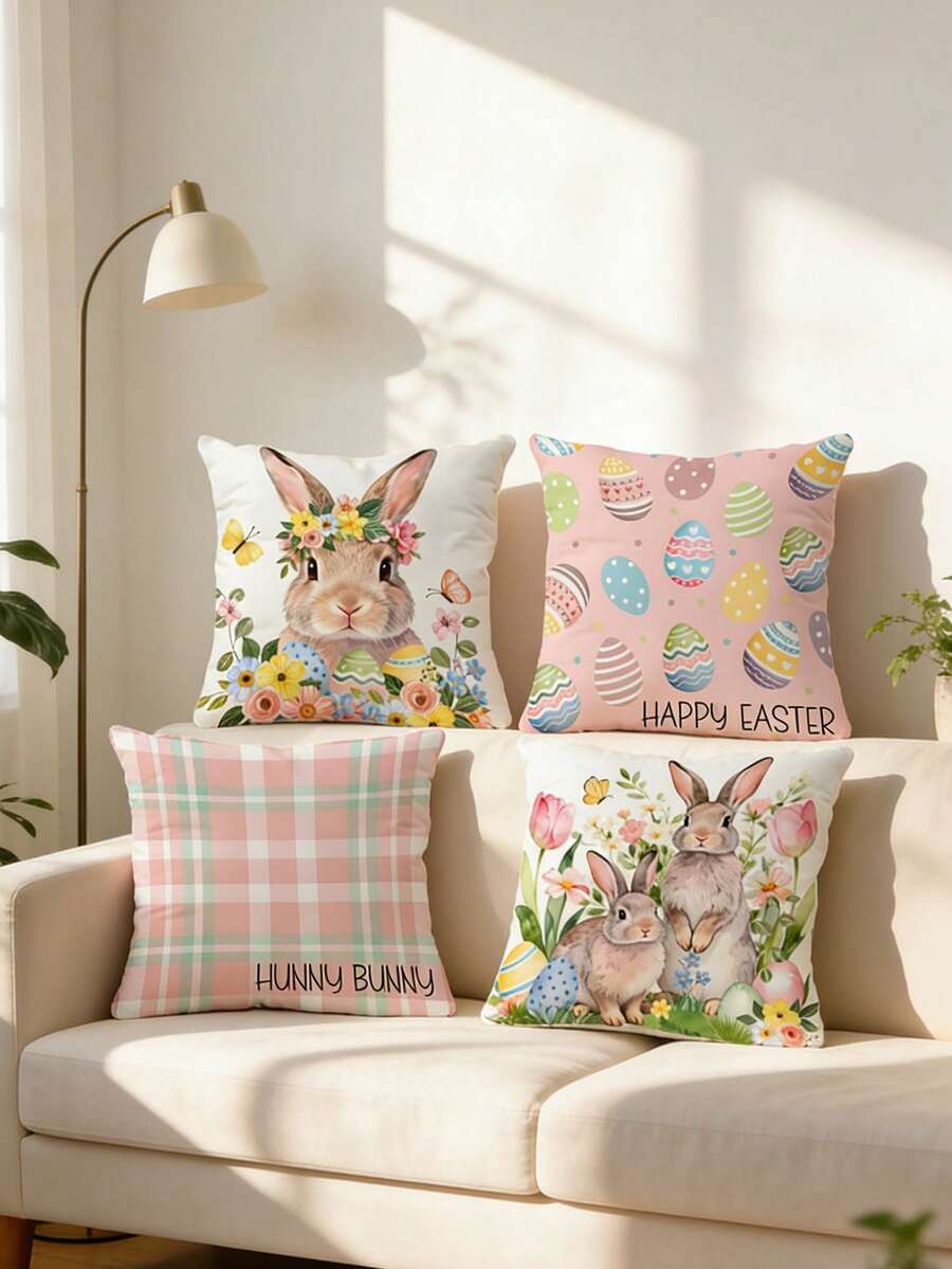1 chiếc/4 chiếc vỏ gối in hình thỏ và trứng Phục Sinh, trang trí nhà cửa, vỏ gối tựa đầu phòng ngủ, vỏ gối tựa lưng ghế xe hơi, trang trí phòng. - Nhiều màu - Xem 1