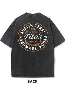 Camisa de manga corta lavada de 180g, y camiseta casual y de moda para hombres con estampado de Tito's Handmade Vodka Austin Texas, adecuada para uso diario al aire libre en primavera y verano - Negro - Ver 3