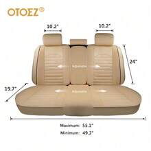 Universal Car Seat Cover Full Set PU Leather 5 Seats Front Rear Seat Cushion - 淺褐色的 - 查看 6