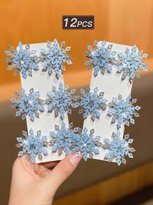 Women's Blue 3D Snowflake Hair Clip, Elegant Winter Style, Suitable For Daily Looks Or Holiday Parties, Adds Romantic Winter Vibe, Also Makes A Great Gift For Women, Women's Hair Accessory, Women's Fashion Accessory, Gift For Her, Claw Clips, Hair Barrettes, Hair Accessories For Women, Head Accessories, Hair Slide - Multicolor - View 8
