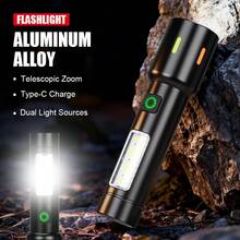 1pc High Lumen Long-Range LED/COB Dual-Light-Source Flashlight - 6 Modes & Type-C Fast Charging - Multicolor - View 3