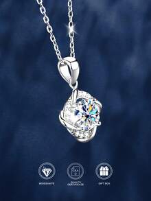 1pc 925 Silver 1 Carat 6.5mm Moissanite Necklace, Suitable For Women's Daily Wear, Banquet, Vacation, Valentine's Day, Mother's Day, Wedding Anniversary, Women's Jewelry Gift - Silver - View 2