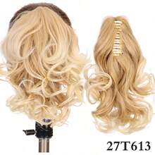 合成纤维马尾假发，夹式大波浪梨花卷发，优雅高马尾假发，易于佩戴，适合度假、休闲和居家场合。 - 彩色 - 查看 7