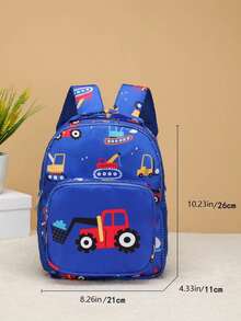1pc Fashion Cartoon Dinosaur Nylon Zipper Closure Cute Backpack, Suitable For Daily Use, Random Printed Pattern Location - Blue - View 5