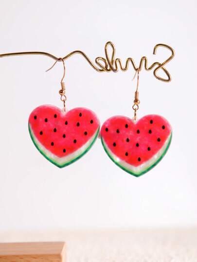 Pink Snail 1 Đôi bông tai acrylic hình trái tim và dưa hấu, kiểu dáng độc đáo, thích hợp cho nữ và bé gái, phù hợp cho Ngày Valentine, mùa hè, mùa đông, kỳ nghỉ, tiệc bãi biển, quà tặng cho người yêu, quà tặng cho cặp đôi.