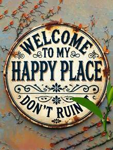1pc "Welcome To My Happy Place" Round Metal Sign Plaque - Durable & Easy To Hang For Bedroom, Kitchen, Dining Room, Bar Decor - Home Or Office Gift, Room Decoration, 2D Flat Printing, Randomized Hole Position On Top, Bottom, Left, Right,Round Metal Sign,Tin Plaque,Wall Art Decor,Hanging Ornament,Aluminum Sign,2D Flat Print,Vintage Retro,Bistro Decor,Shelf Decor - 彩色 - 查看 5