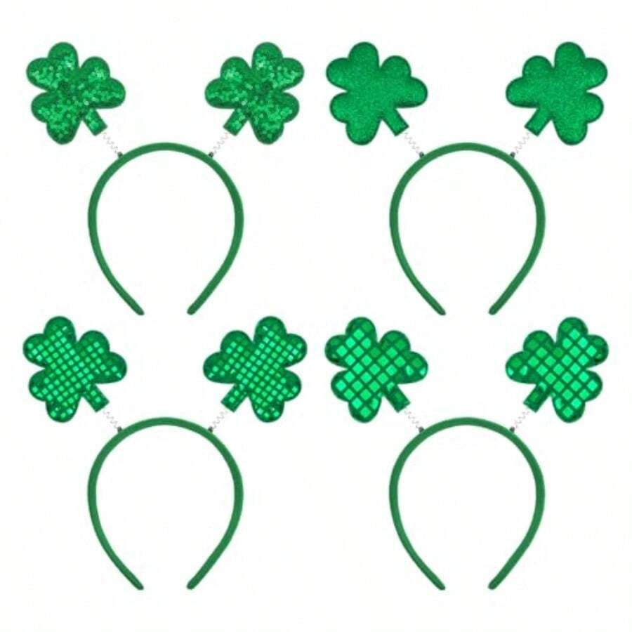 4PCS St Patrick Day Headband Glitter Shamrock Green Hair Accessories For Headbands Saint Patrick's Day Party Favors Outfits For Men - 三葉草頭帶 - 查看 1