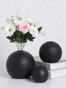Matte Black Spherical Vase, Bohemian Mysterious Textured Vase, Monochrome, Interwoven Pattern, Exotic Flair, Home Decor Flower Arrangement, Smooth Round Shape, Perfect For Home Decor, Dining Table Setting/Wedding, Dining Room, Office, Golden Living Room, Holiday Decoration And Birthday/Graduation Gift - Black - View 7