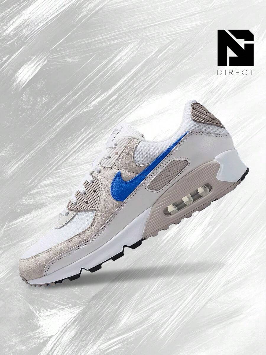 Nike Air Max 90 College Grey Racer Blue – Men's Lifestyle Sneakers – Shoes For Man -Vintage-Spring & Summer-Inspired Running Shoes, Shock-Absorbing Comfort, Gym To Streetwear Casual Wear-Mother's Day Gifts-Father's Day Gift– DM0029 110 - White/College Grey/Summit White/Racer Blue - 查看 1