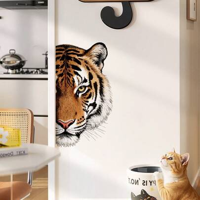 1pc Tiger Face Wall Sticker, Animal Portrait Decorative Wall Decal