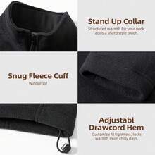 TIANXICO Mens Fleece Jacket Full Zip With Pockets Warm Lightweight Winter Jacket Thermal - Black - View 3