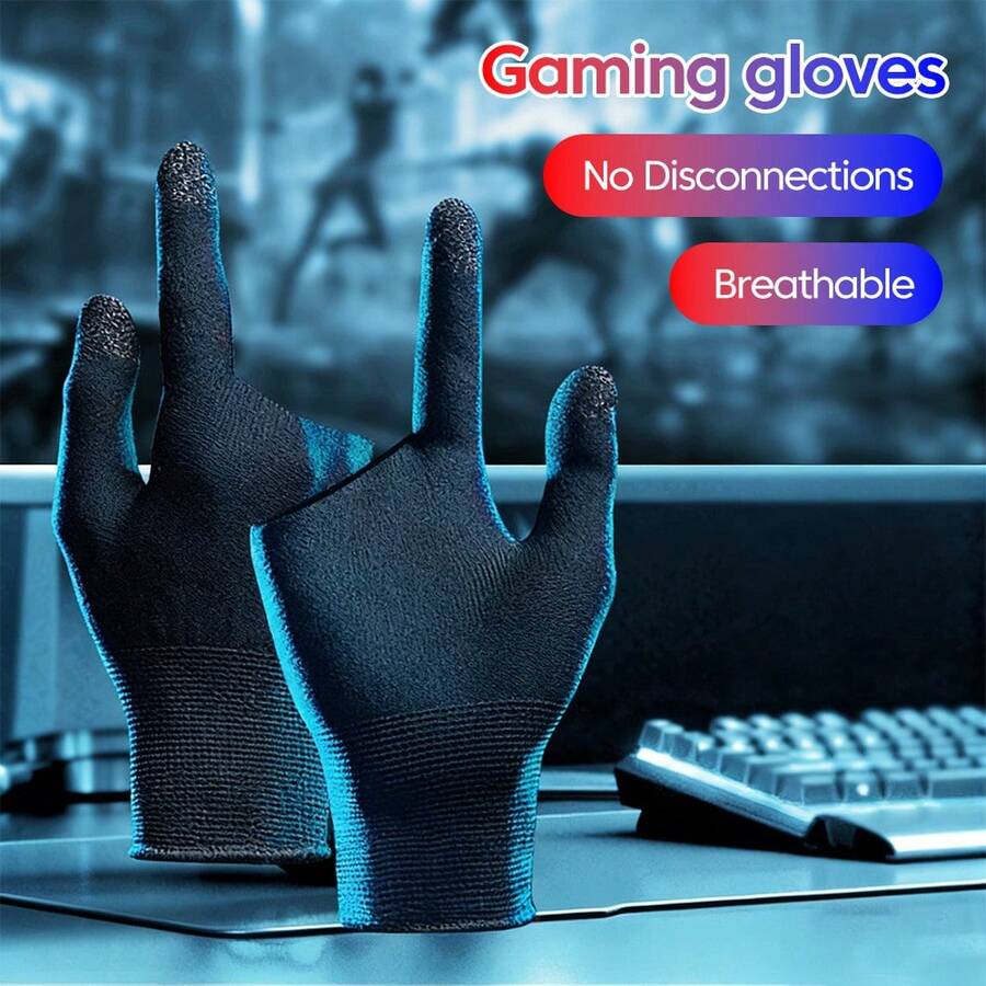 两指防滑游戏手套，适用于电子游戏 - 超薄、防汗、透气、高灵敏度 - 黑色 - 查看 1