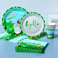 Golf Themed Disposable Plate, Napkin, Cup Set, Plates, Napkins And Cups Party Supplies, Serves 8 Guests, Disposable Paper Plates Party Tableware Suitable For Birthday, Wedding, Theme Party, Family Picnic - Multicolor - View 3