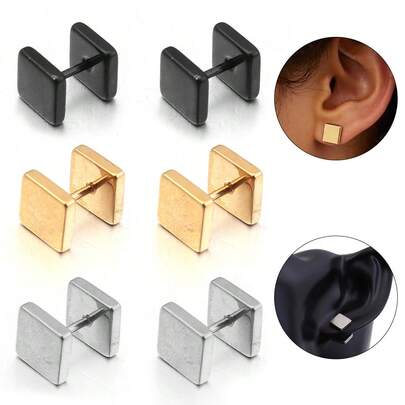 2个/包 不锈钢方形哑铃耳环，钛钢男女通用方形哑铃耳环，DIY珠宝制作耳环配件